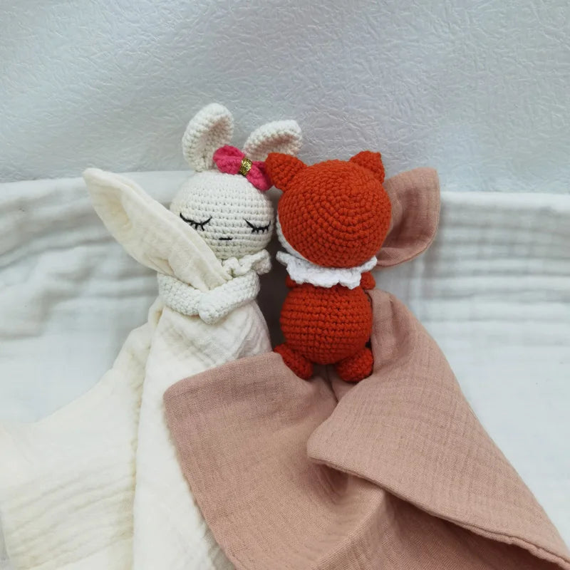 Crochet Soother Appease Towel Bib Soft Bunny Bear Sleeping Doll Teether Infants Comfort Sleeping Nursing Cuddling Doudou Blanket
