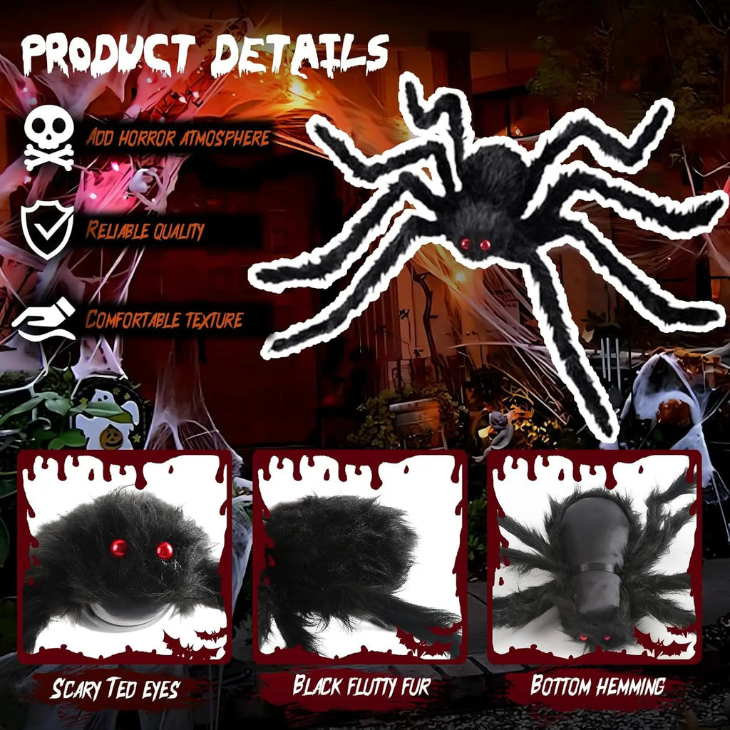 Giant Black Spider Decoration for Halloween, 30–200 cm