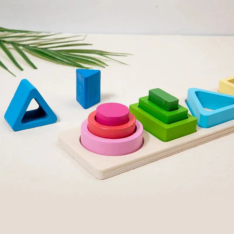 Wooden Shape Sorting Toy – Montessori Stacking Puzzle for Kids