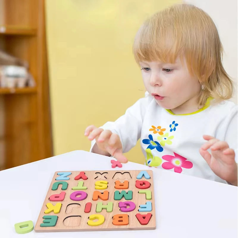 Wooden Alphabet Number Puzzle – Montessori Shape Matching Board