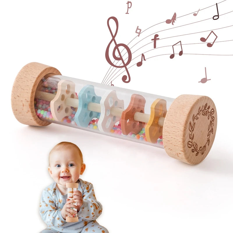 Wooden Montessori Rain Stick – Rainbow Sensory Rattle
