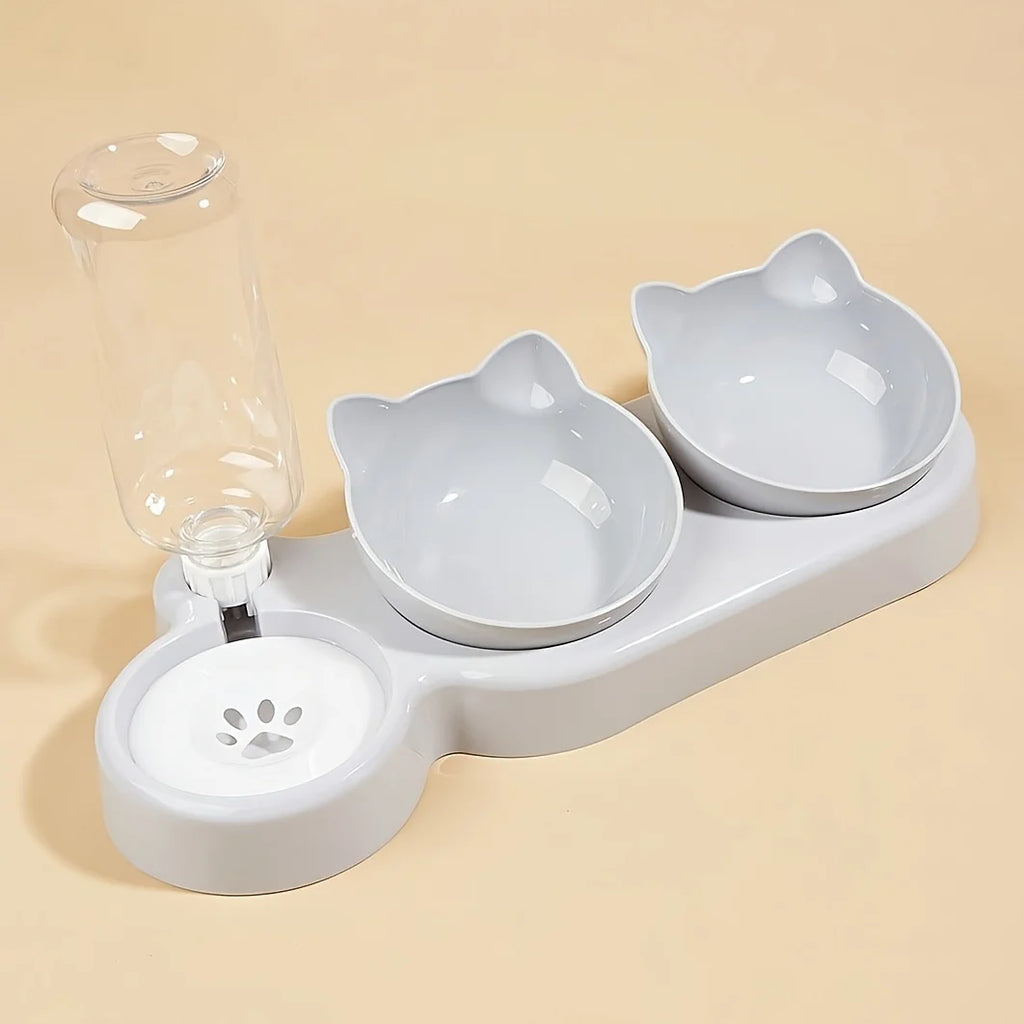 3-in-1 Elevated Cat Food and Water Bowl Set with Dispenser