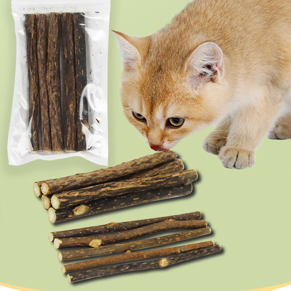 15pcs/30pcs Natural Matatabi Cat Catnip Toy Kitten Molar Chew Stick Pet Cleaning Teeth Cat Treat Toy Actinidia Silvervine