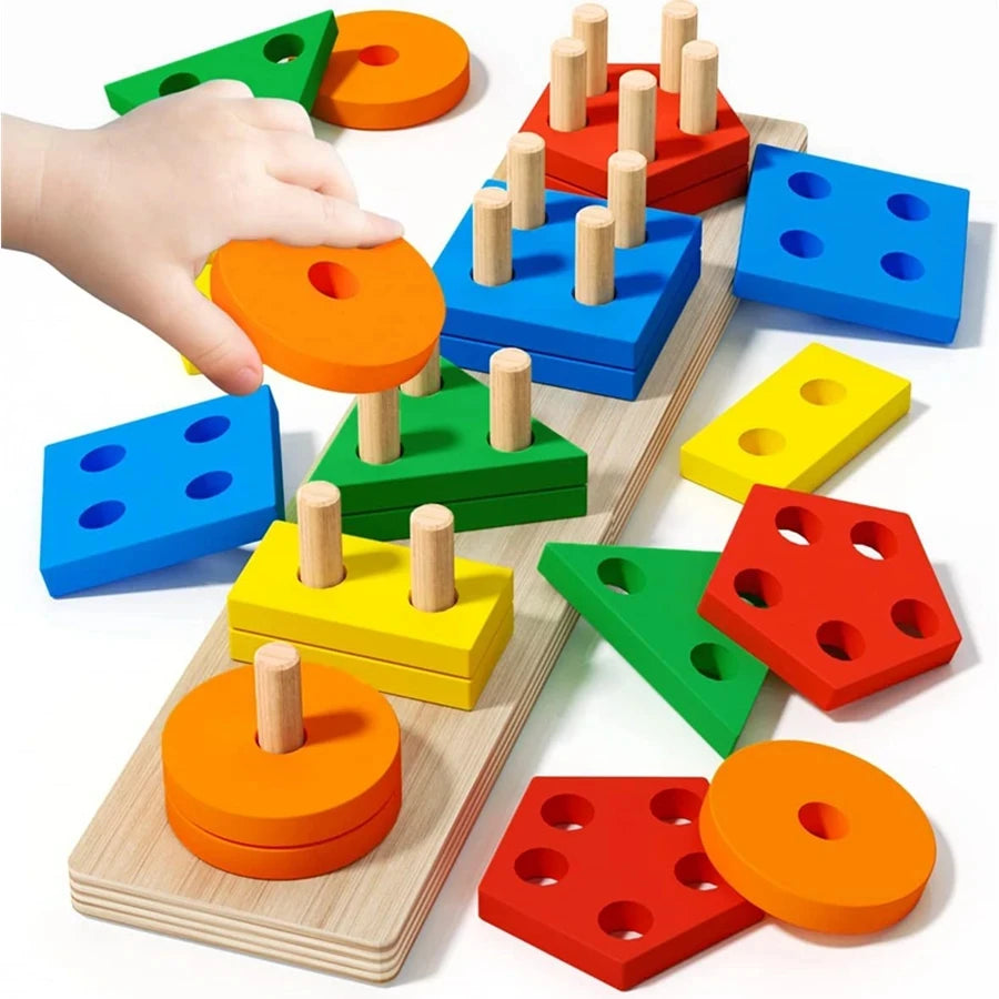 Early education equipment geometric set columns, infant and child intelligence assembly building blocks boy toys