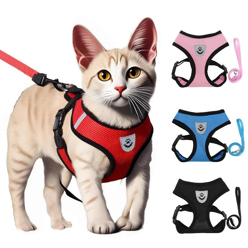Cat Harness and Leash Set – Escape-Resistant Reflective Vest