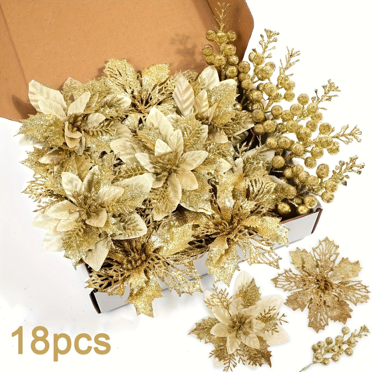 Christmas Artificial Flowers Glitter Berry Bouquet Tree Decor