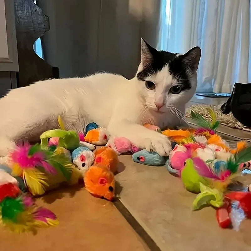 28pcs/14pcs Cat Toys Mixed Pack Assorted Plastic & Plush Toys for Multiple Cats Interactive Play
