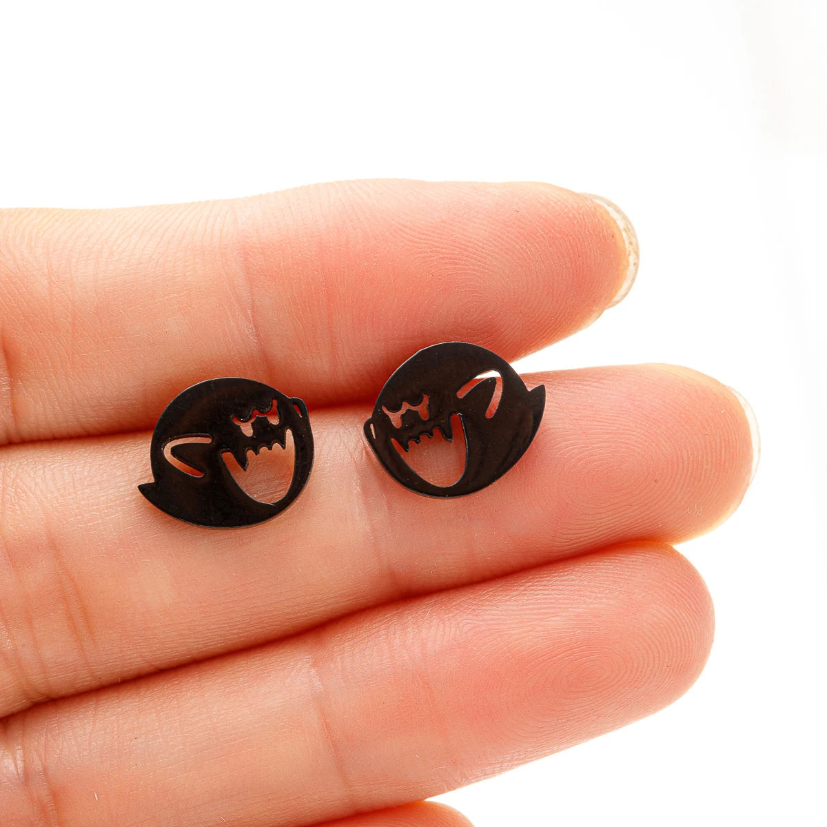 1 Pair Stainless Steel Cute Cartoon Earrings Stud Black Funny Ghost Earings Halloween Jewelry Minimalist
