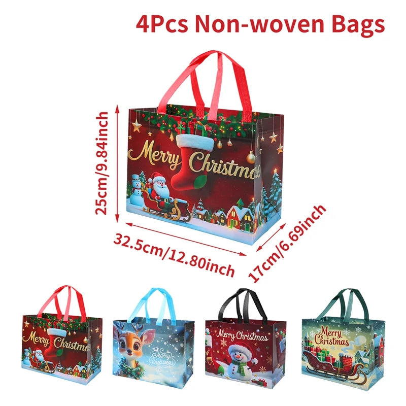 Christmas Gift Bags 4 Pcs Santa Holiday Party Favor Bags