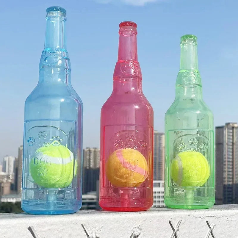 Dog Chew Toy Squeaky Silicone Beer Bottle With Tennis Ball Bite-resistant Puppy Toy Teeth Cleaning Interactive Dog Toy Supplies
