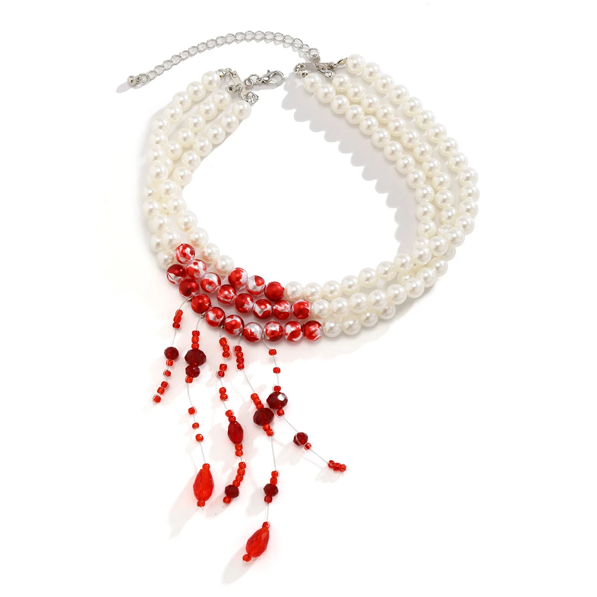 Gothic Halloween Necklace – Red Tassel Pearl Pendant