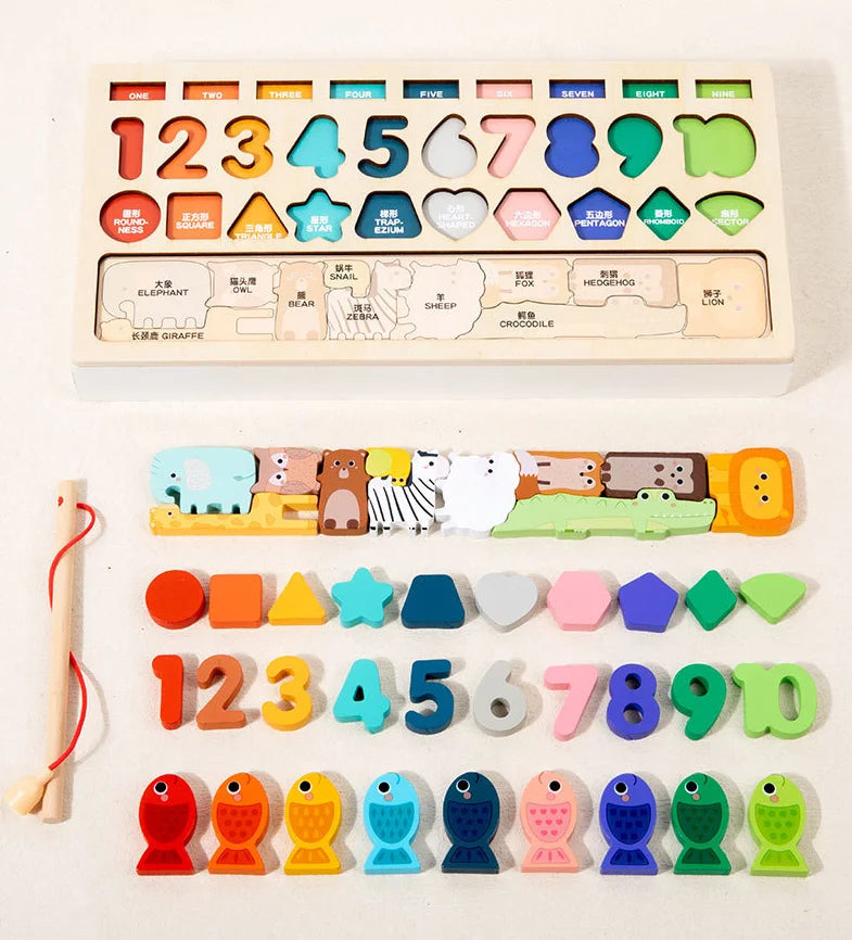 Montessori Wooden Toys Kids Busy Board Shape & Number Matching Digital Shape Educational Toys For Children Gifts