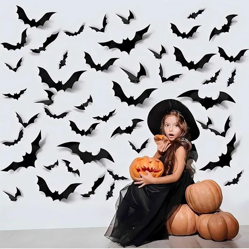 12-Pack 3D Halloween Bat Wall Stickers for Home & Party Decor