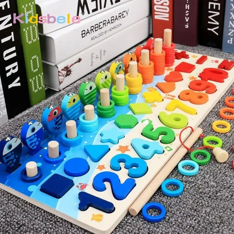 Wooden Math Montessori Toy, Number Sorting and Fishing Game