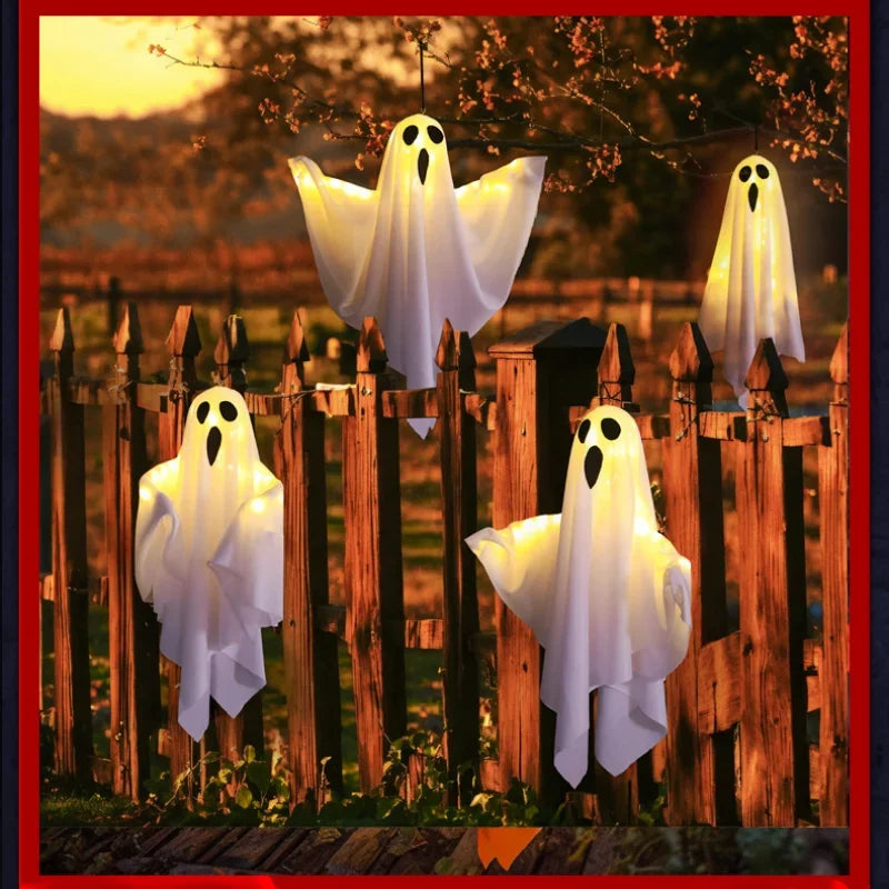 DIY White Ghost Halloween Decoration LED Hanging Light Emitting Styling Light Horror Indoor Party Decoration Atmosphere Light