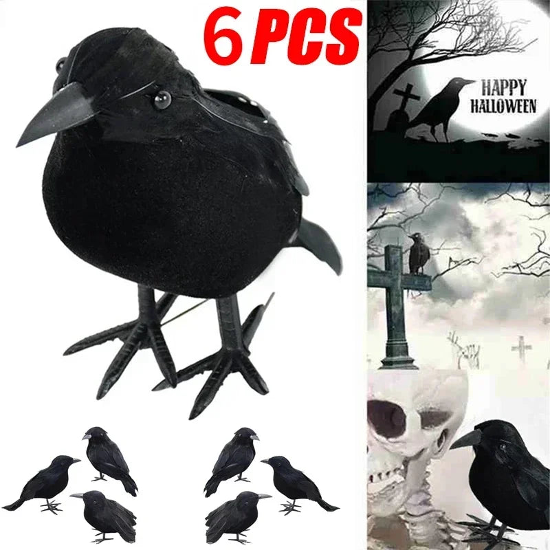 Realistic Halloween Crows – Set of 6 Decorations