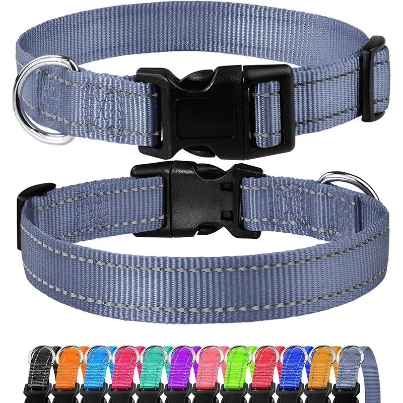 Reflective Dog Collar – Adjustable Nylon Safety Strap