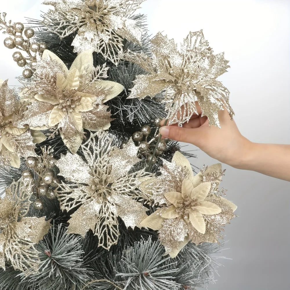 Christmas Artificial Flowers Glitter Berry Bouquet Tree Decor