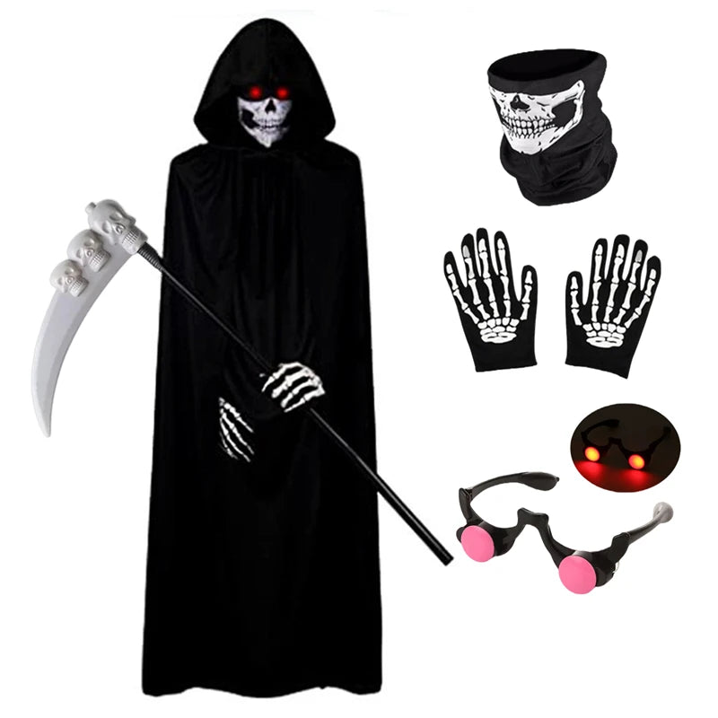 Kids Grim Reaper Costume – Glowing Red Eyes Halloween Outfit
