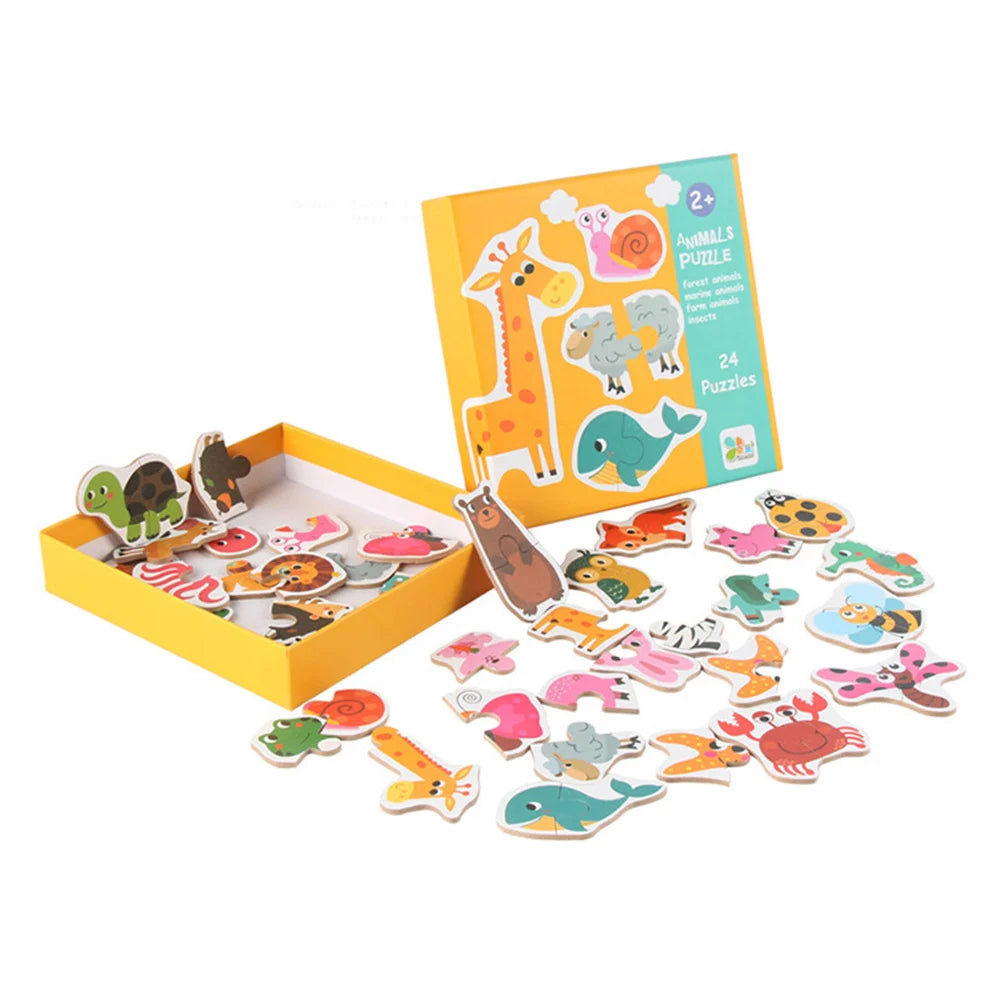Wooden Matching Puzzle Kids Animal Fruit Traffic Jigsaw Toy