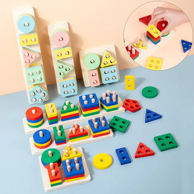 Wooden Building Blocks – Montessori Shape Matching Puzzle