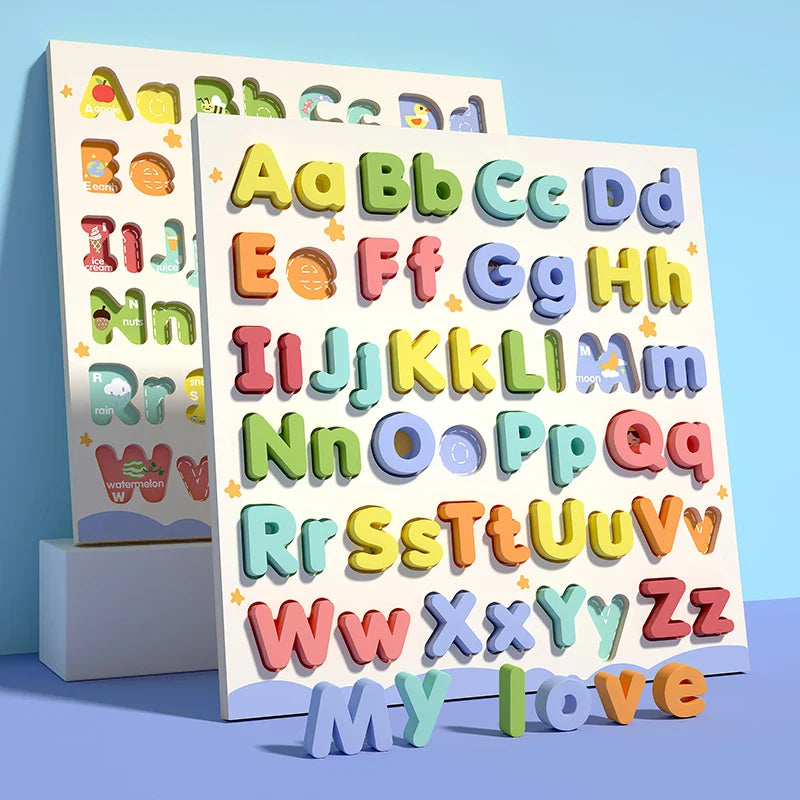 Wooden ABC Puzzle Uppercase Lowercase Alphabet Learning Toy