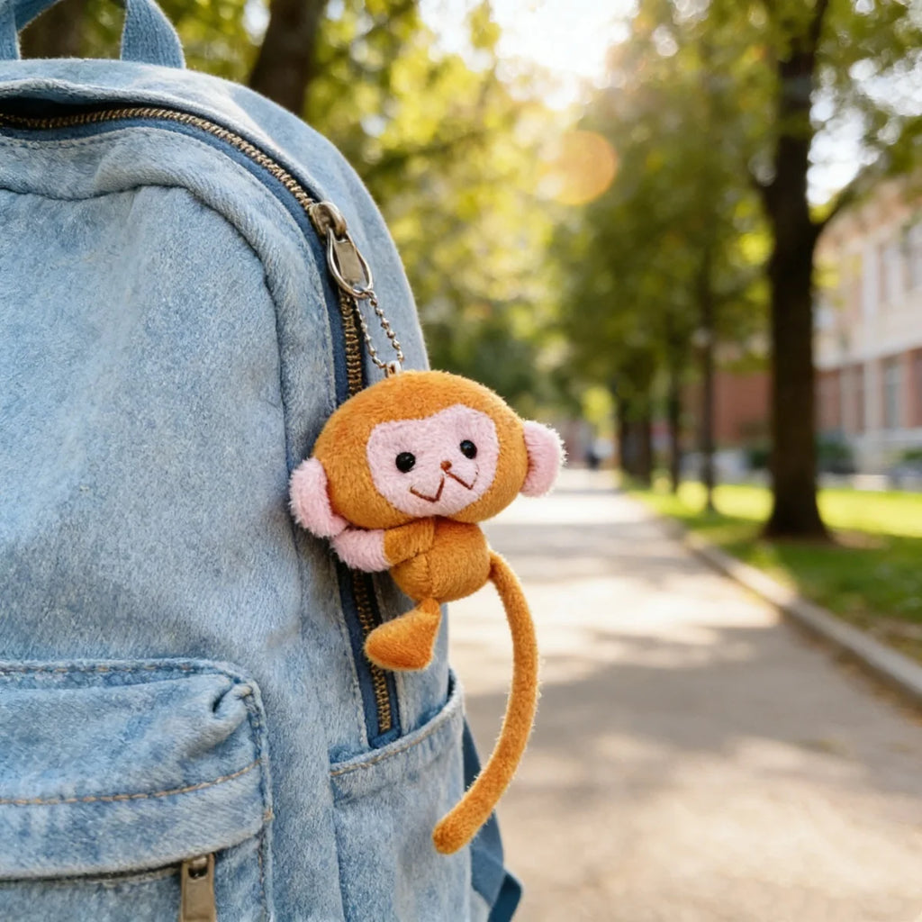 Monkey Plush Keychain – Long-Tailed Animal Backpack Charm