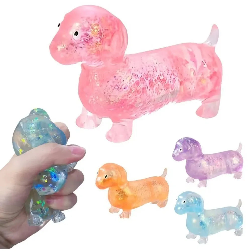 Glitter Sausage Dog Squishy – Slow-Rising Puppy Stress Toy