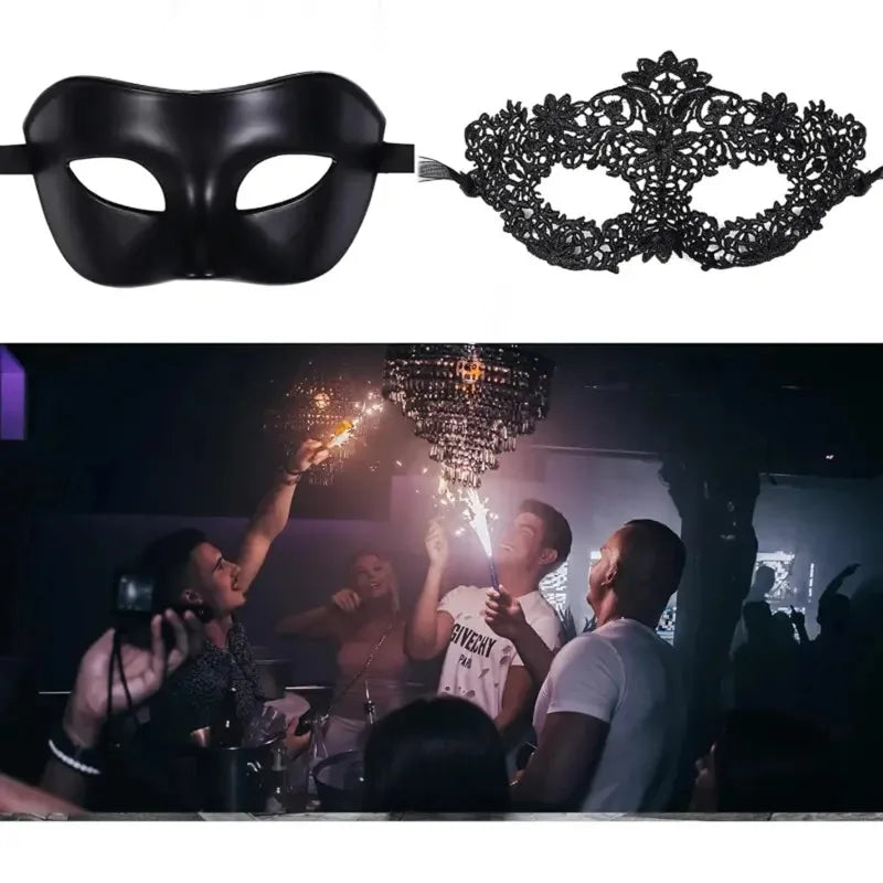 Black Lace Masquerade Masks – 2-Piece Couple Set