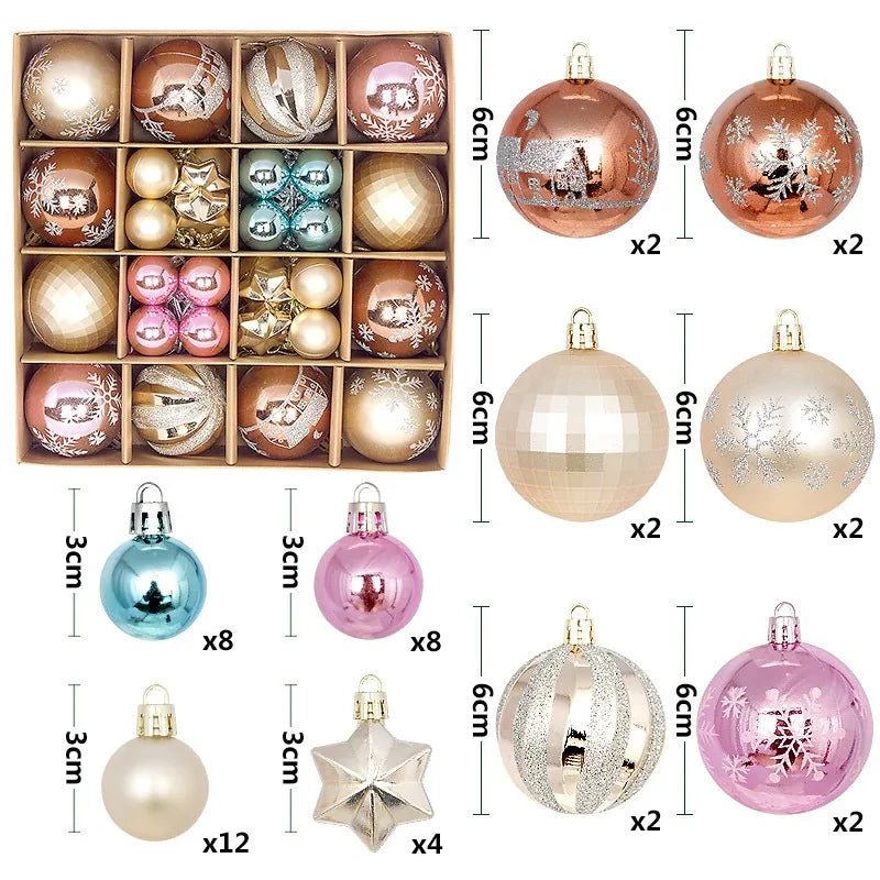 Christmas Ball Ornaments 44 Pcs 3-6CM Christmas Tree Decor Set