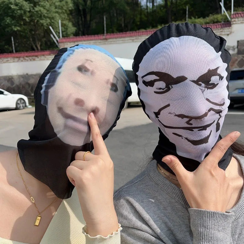 3D Printed Realistic Funny Face Mask Elastic Mesh Full Face Mask for Men Women Cosplay Role Play Headdress Halloween Masks