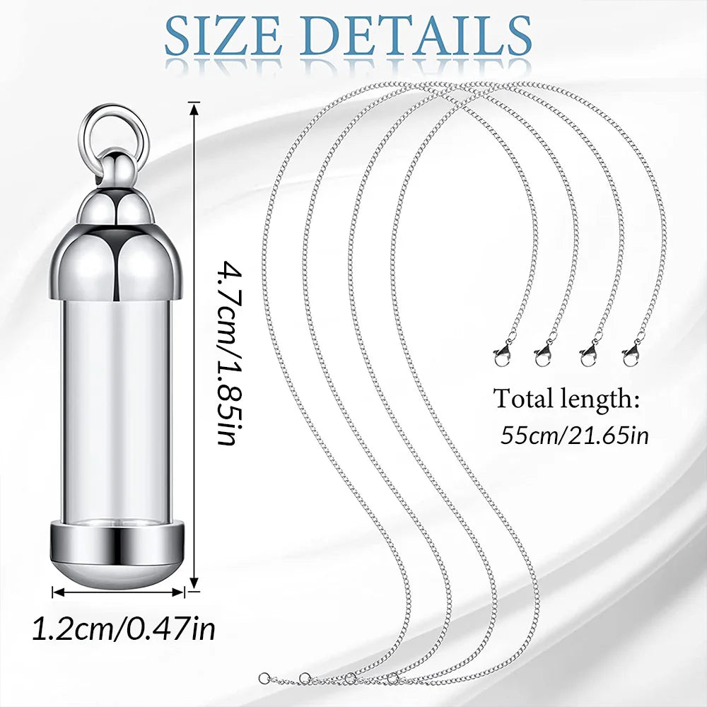 Cylinder Clear Acryli Necklace Stainless Steel Glass Heart Vial Perfume Bottle Cremation Urn Pendant Necklace For Women Keepsake