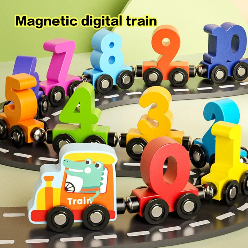 Wooden Magnetic Number Train Toy for Preschool Learning