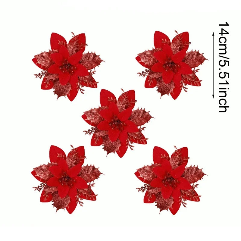Christmas Artificial Flowers Glitter Tree Hanging Ornaments