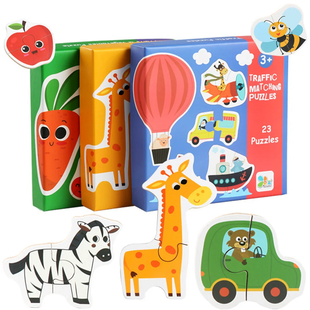 Wooden Matching Puzzle Kids Animal Fruit Traffic Jigsaw Toy