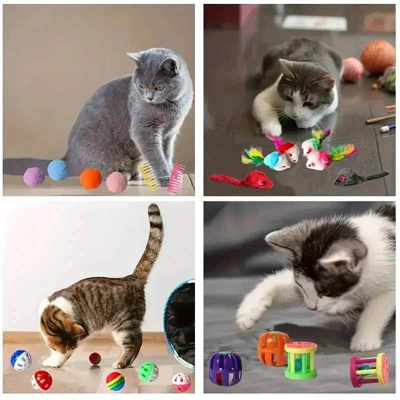 28pcs/14pcs Cat Toys Mixed Pack Assorted Plastic & Plush Toys for Multiple Cats Interactive Play