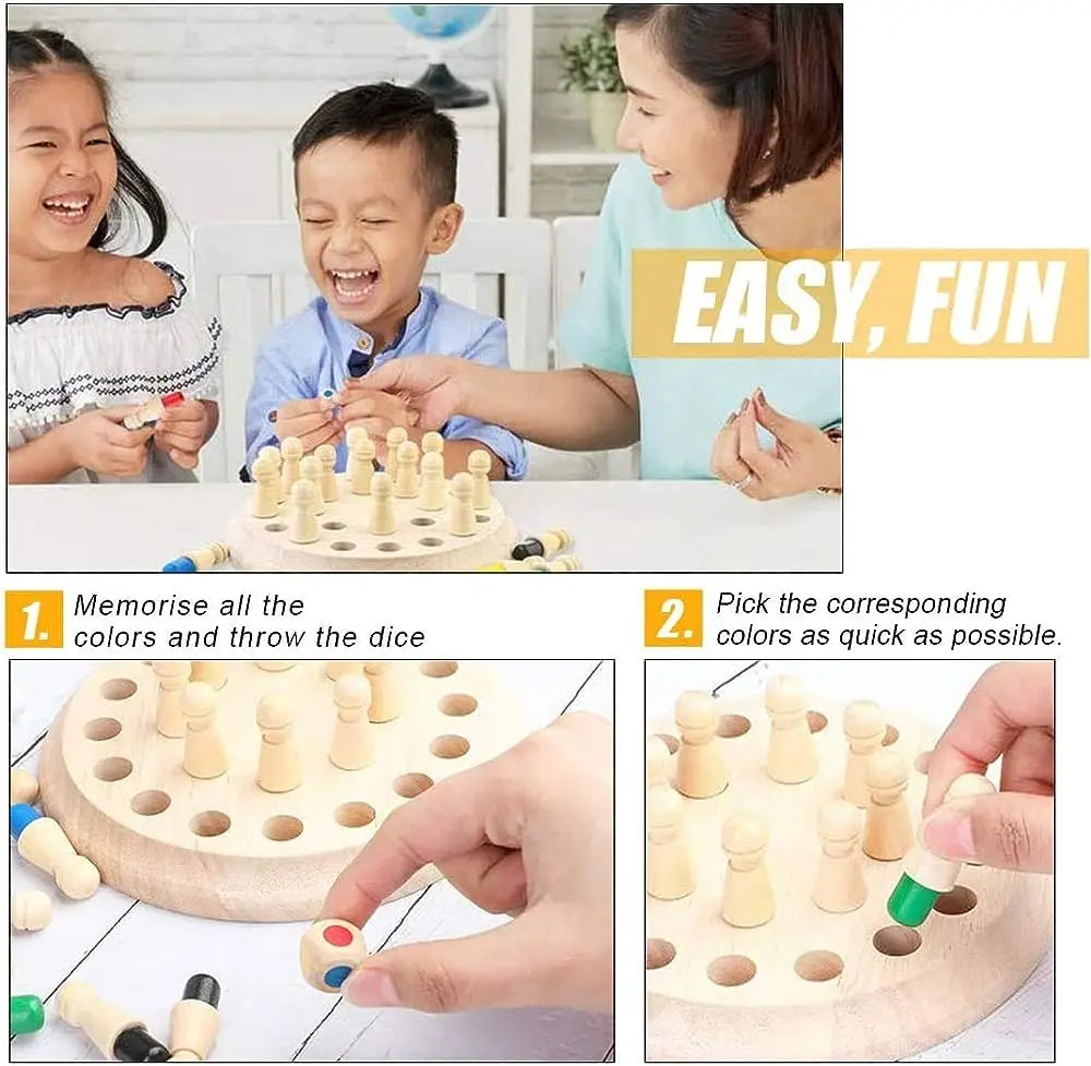 Wooden Memory Match Game – Color Matching Board Puzzle