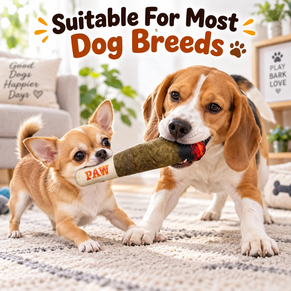 Cigar-Shaped Plush Dog Toy – Funny Squeaky Pet Toy