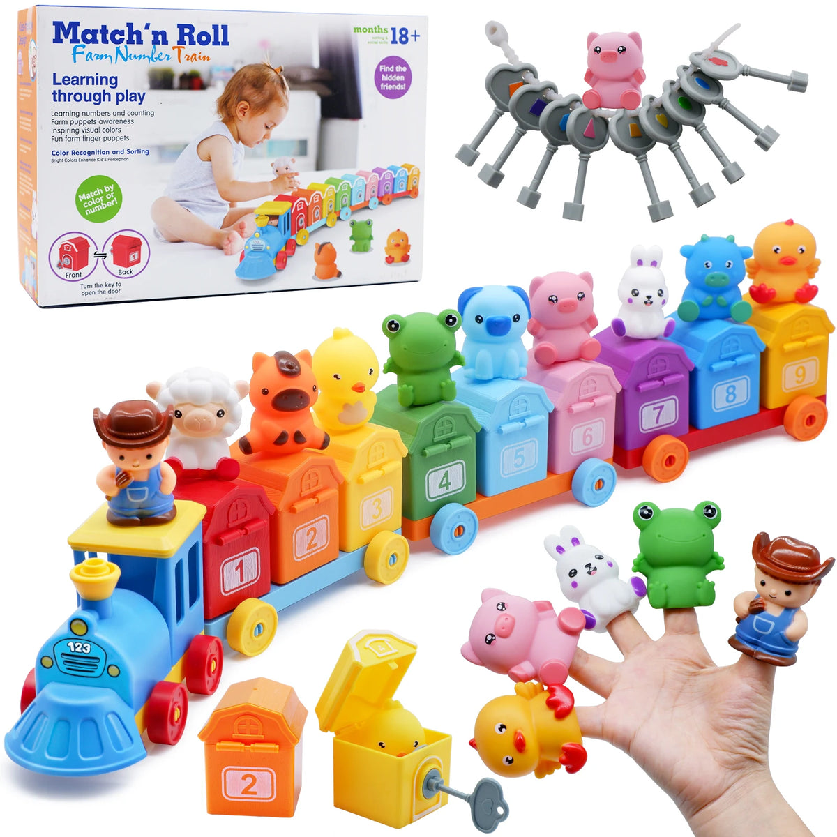 Montessori Farm Train Set for Counting, Sorting & Color Matching