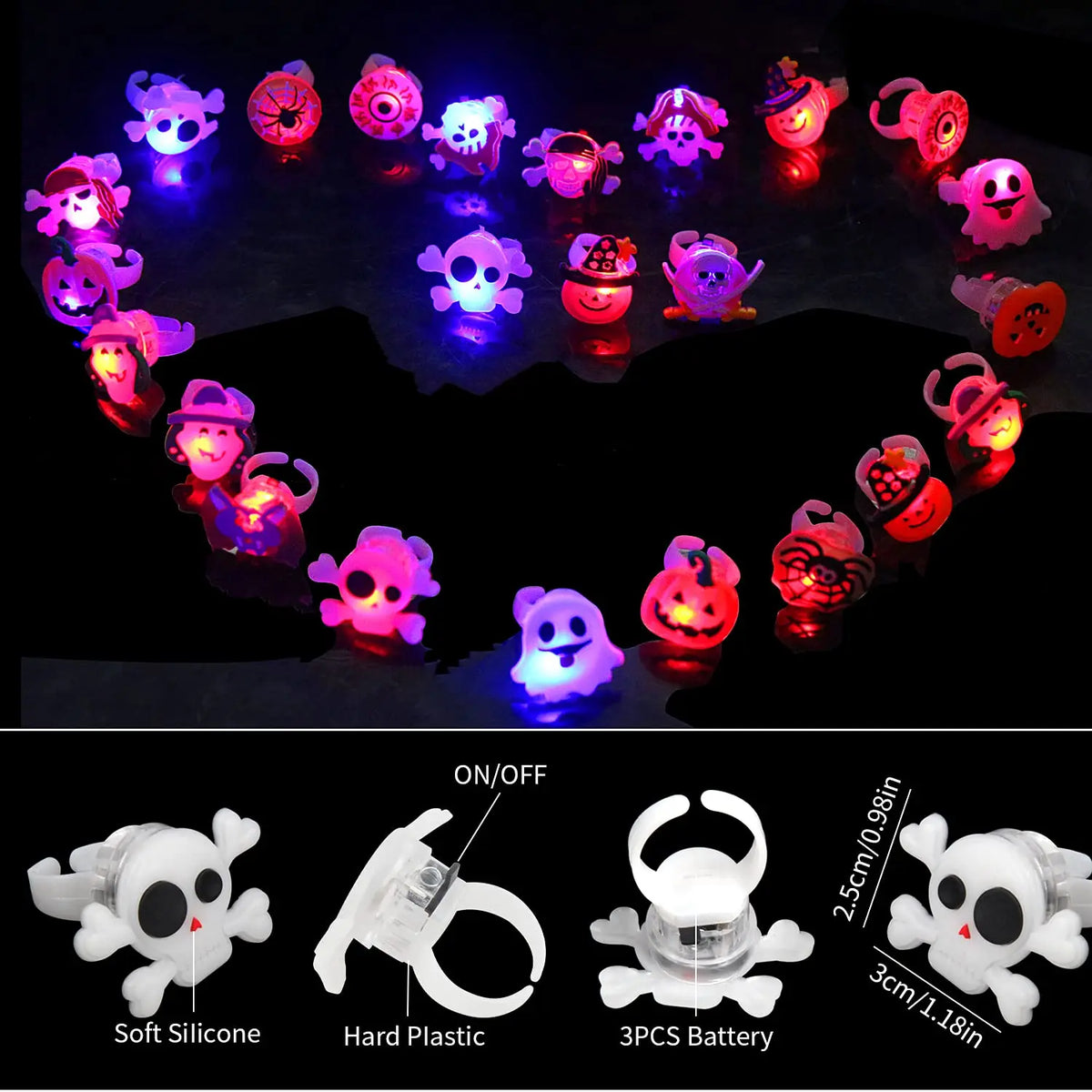 Halloween Light Up Rings – 50 Pcs LED Party Favors