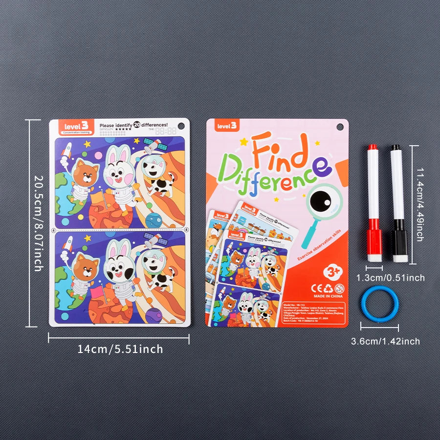 Find the Difference Game for Kids, 10 Reusable Puzzle Cards