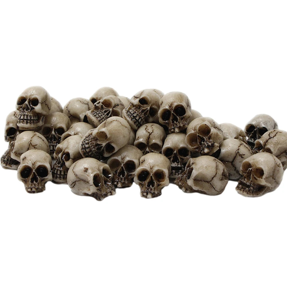 20 Mini Resin Skull Decorations for Halloween & Gothic Décor