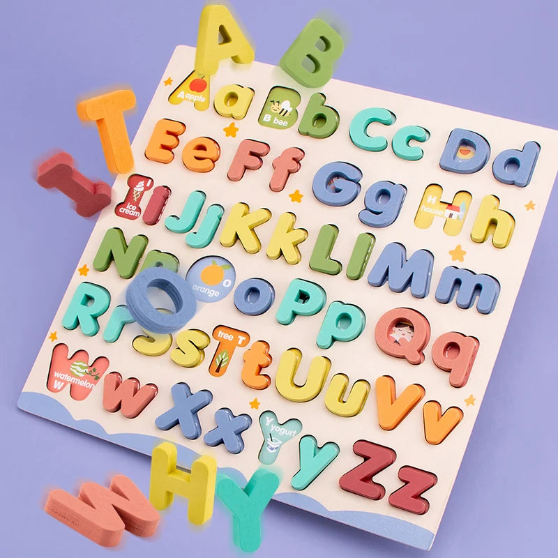 Wooden ABC Puzzle Uppercase Lowercase Alphabet Learning Toy