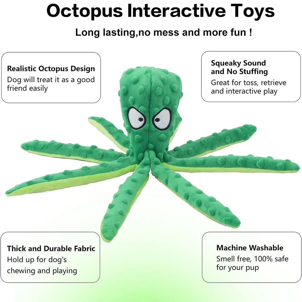 Stuffless Octopus Dog Toy – Squeaky Plush with Crinkle Tails