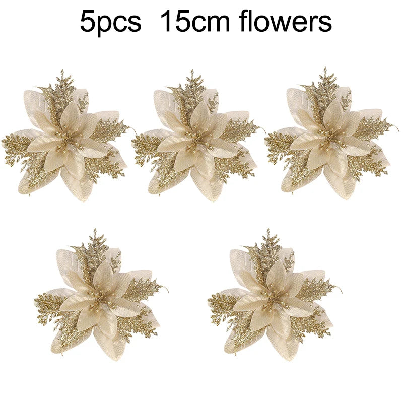 Christmas Poinsettia Flowers Artificial Tree Ornaments 5/10/15/20 Pcs
