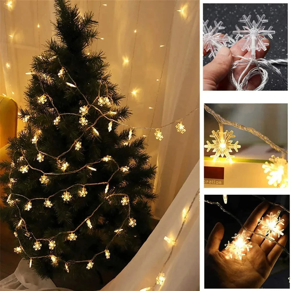 Christmas Snowflake String Lights 10/20/40 LED USB Battery Lights