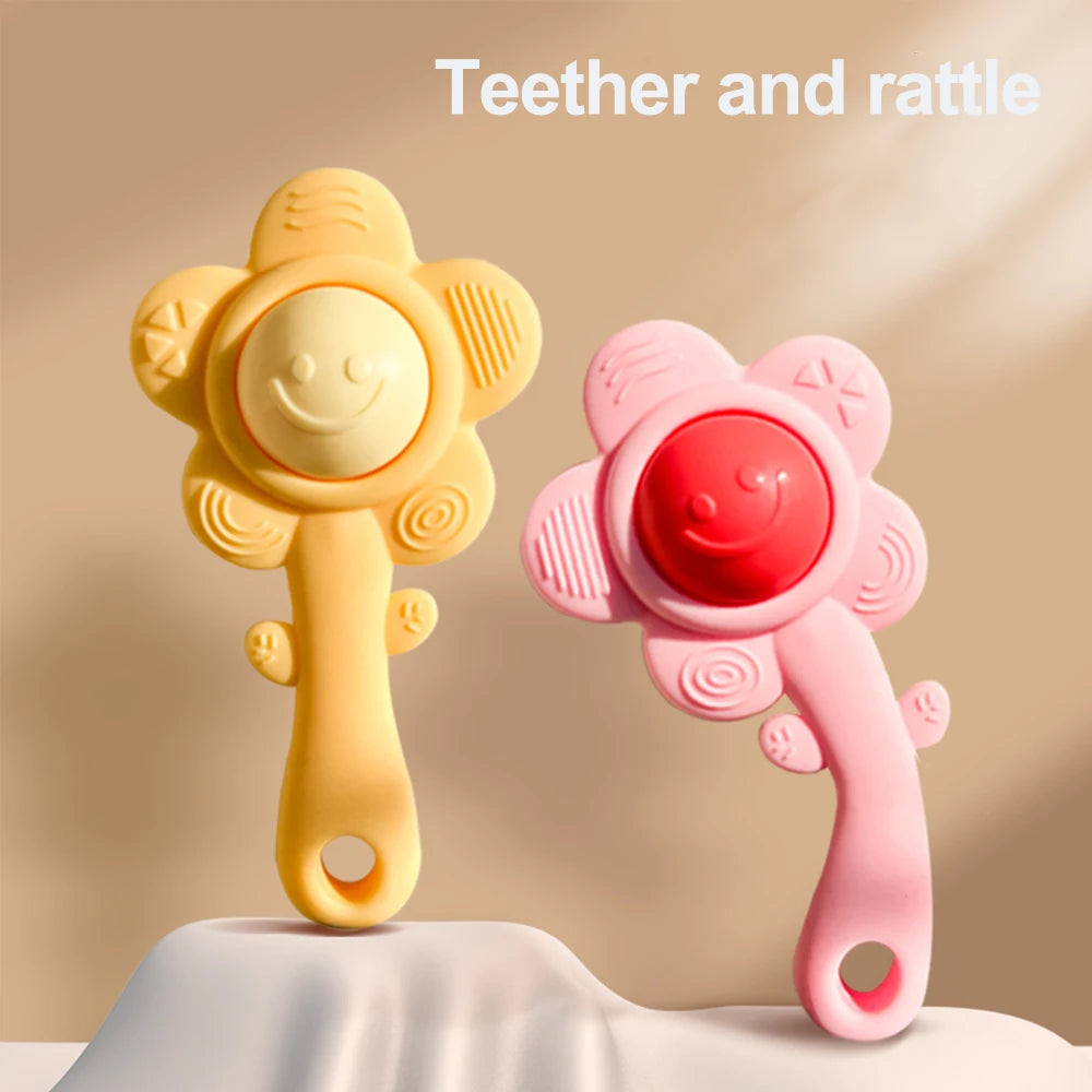 3-in-1Baby Teething Rattle with Chewable Gripper&Shaker Sensory Toy to Boost Vision/Hearing Unisex Gift for Birthdays/Holidays