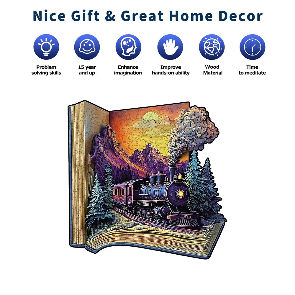 Wooden Jigsaw Puzzle for Adults Unique Train Shape Art Puzzle