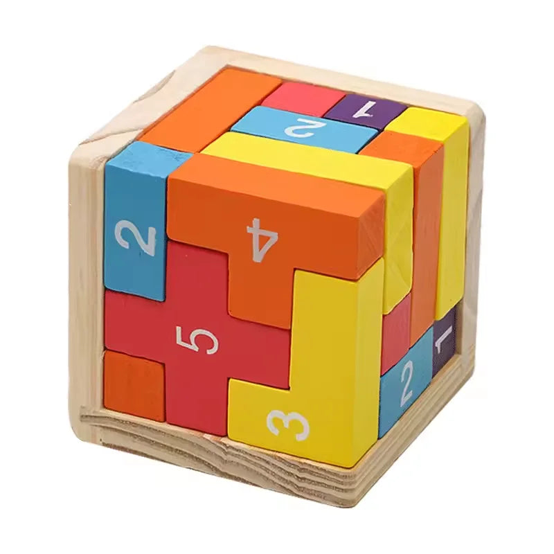 3D Cube Wooden Puzzle – Interlocking Luban Brain Teaser