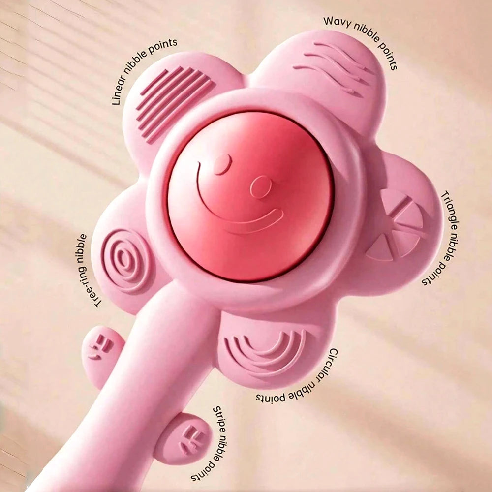 3-in-1Baby Teething Rattle with Chewable Gripper&Shaker Sensory Toy to Boost Vision/Hearing Unisex Gift for Birthdays/Holidays